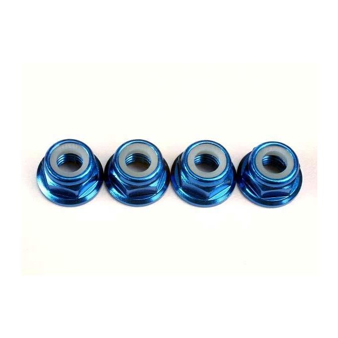 Nuts, 5mm flanged nylon locking (aluminum, blue-anodized) (4, TRX4147X