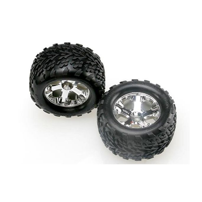 Tires & wheels, assembled, glued (2.8) (All-Star chrome whee, TRX4171