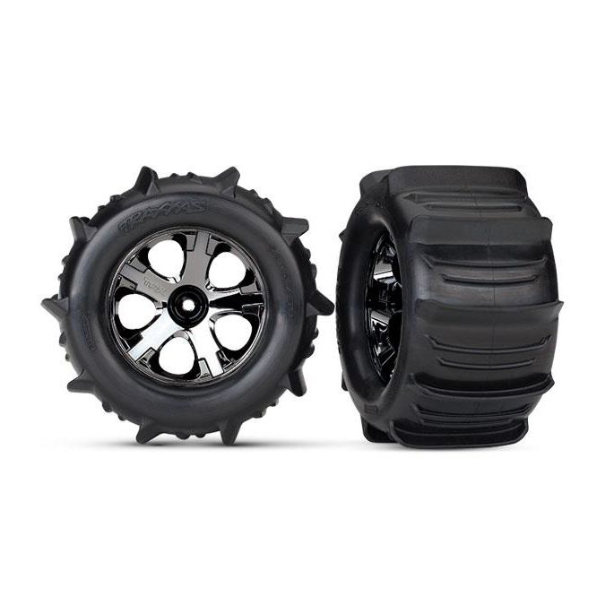 Tires & wheels, assembled, glu2.8 Paddle(Al-Star Black chrom, TRX4175