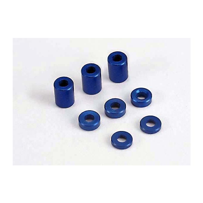 Blue-anodized, aluminum spacers (3x6x8mm) (3)/ (3x6x1.5mm) (, TRX4829