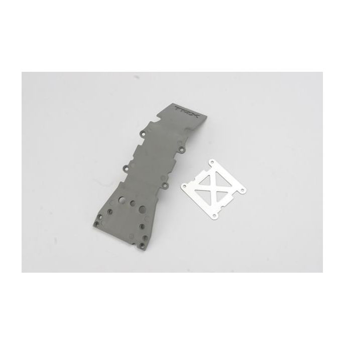 Skidplate, front plastic (grey)/ stainless steel plate, TRX4937A