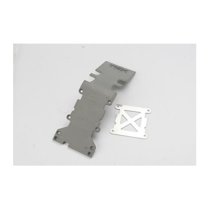 Skidplate, rear plastic (grey)/ stainless steel plate, TRX4938A