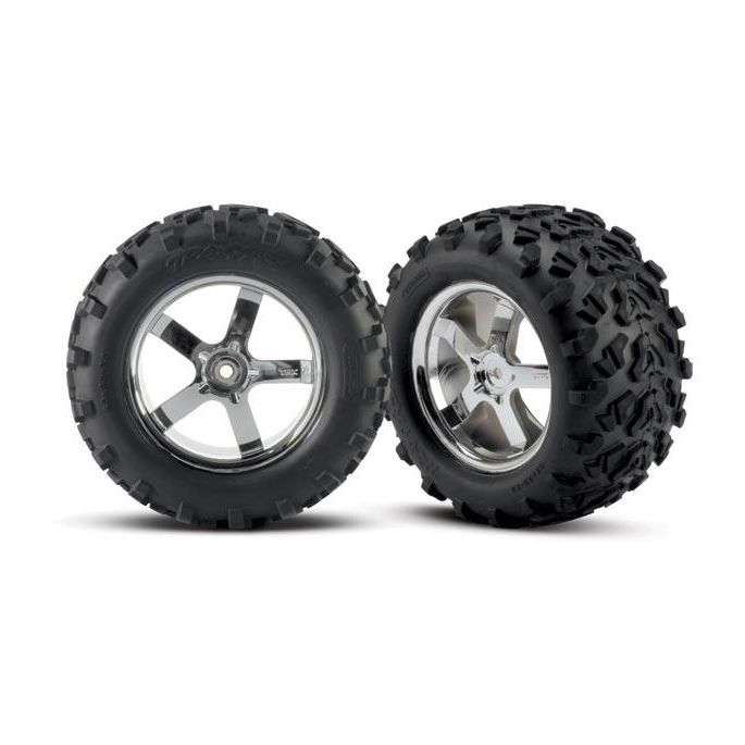 Tires & wheels, assembled, glued (Hurricane chrome wheels, T, TRX4973R