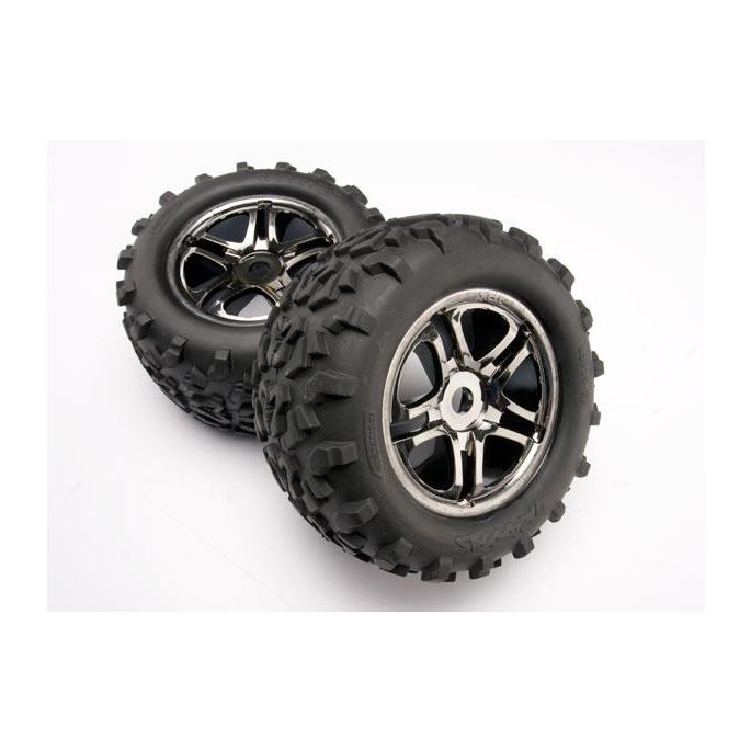 Tires & wheels, assembled, glued (SS (Split Spoke) black ch, TRX4983A