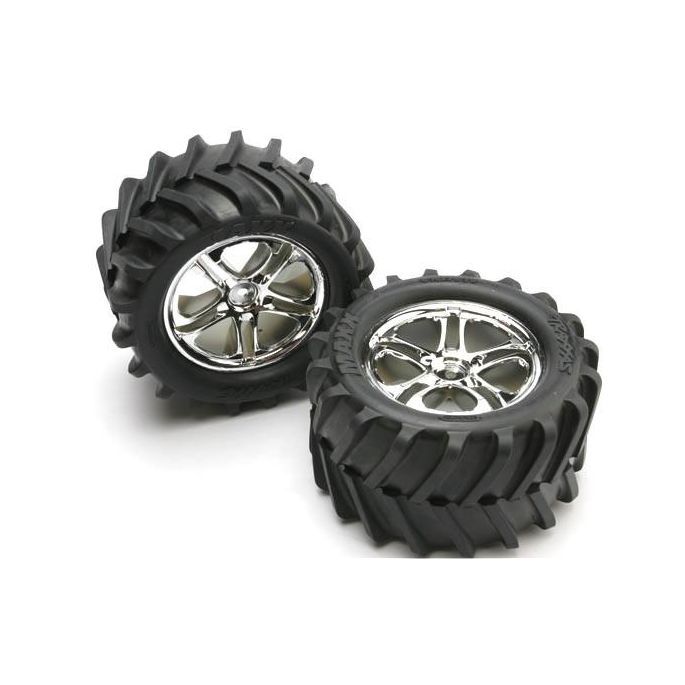 Tires & wheels, assembled, glued (SS (Split Spoke) chrome wh, TRX5173