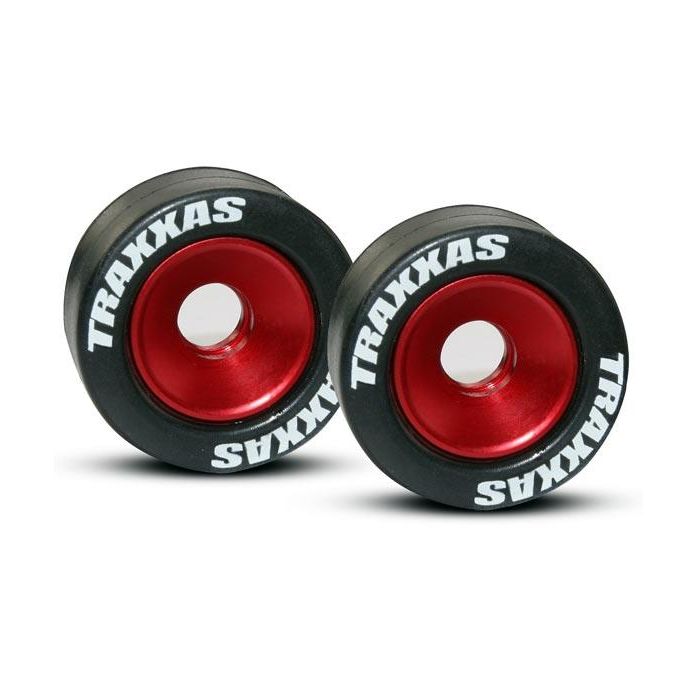 Wheels, aluminum (red-anodized) (2)/ 5x8mm ball bearings (4), TRX5186