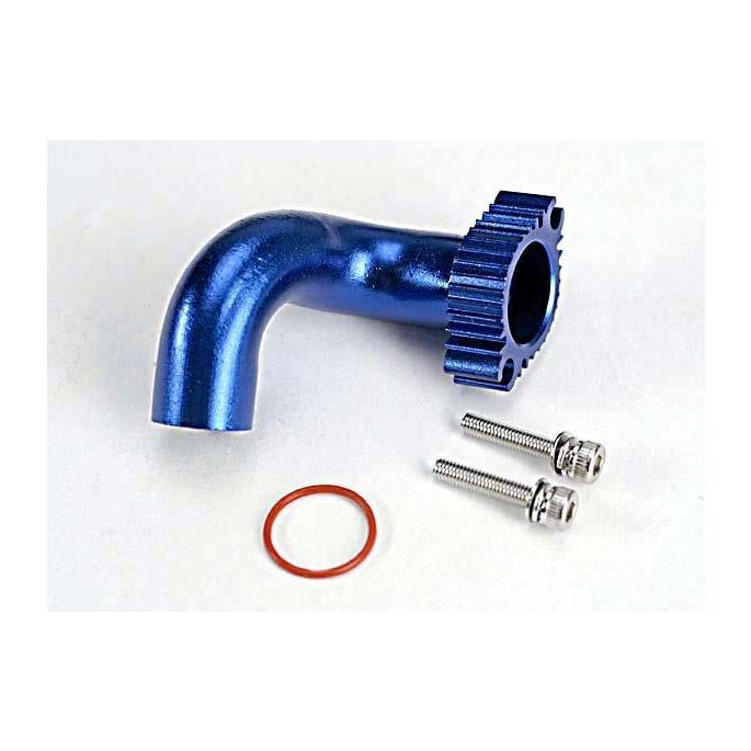 Header, blue-anodized aluminum (for rear exhaust engines onl, TRX5287