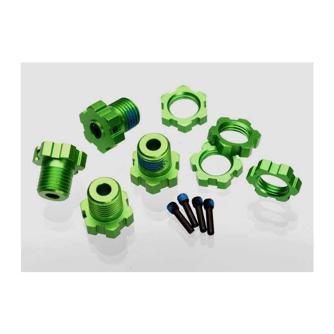 Wheel hubs, splined, 17mm (green-anodized) (4)/ wheel nuts,, TRX5353G