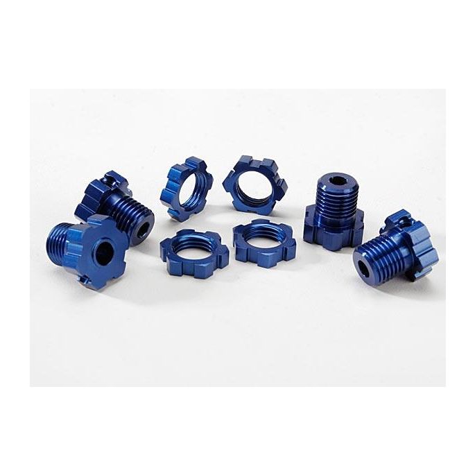 Wheel hubs, splined, 17mm (blue-anodized) (4)/ wheel nuts, s, TRX5353X