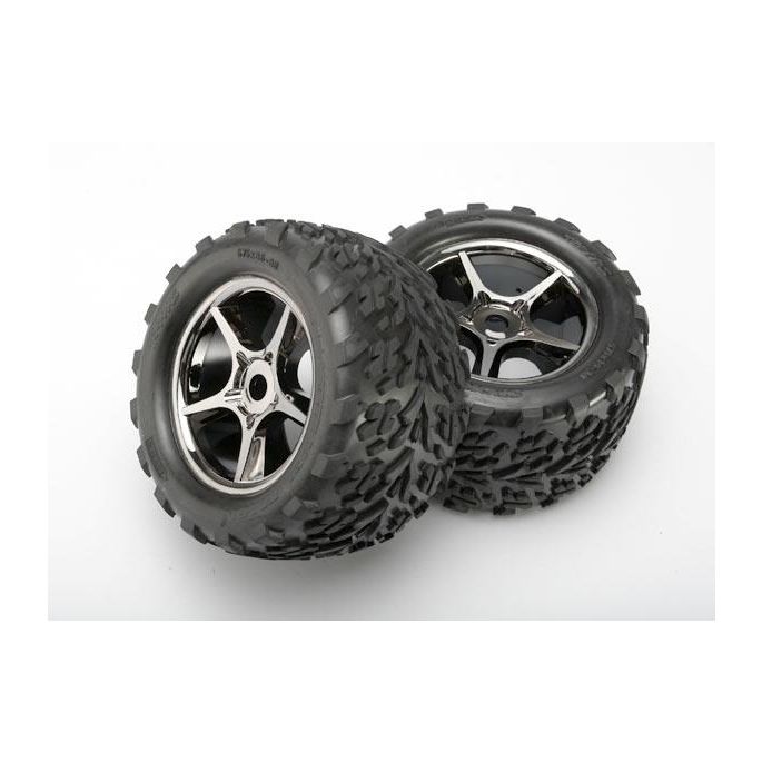 Tires & wheels, assembled, glued (Gemini black chrome wheels, TRX5374X