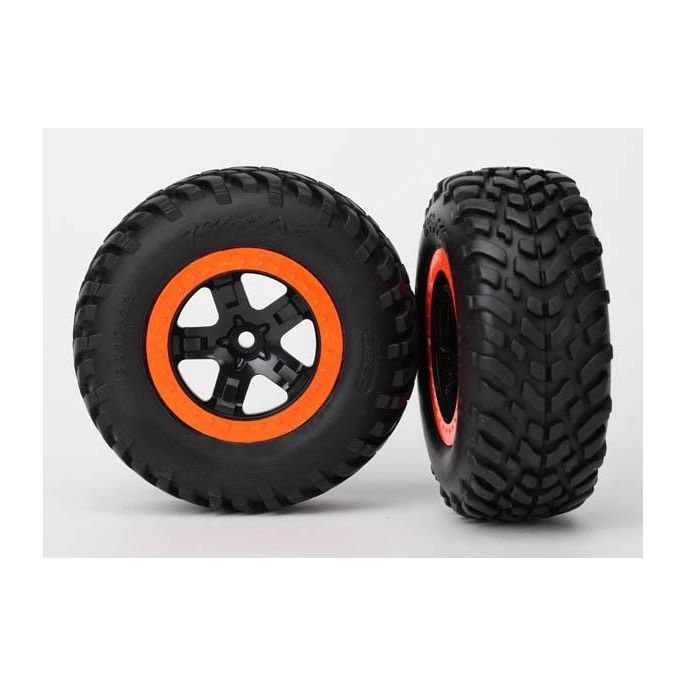 Tires & wheels, assembled, glued (SCT black, orange beadlock, TRX5863