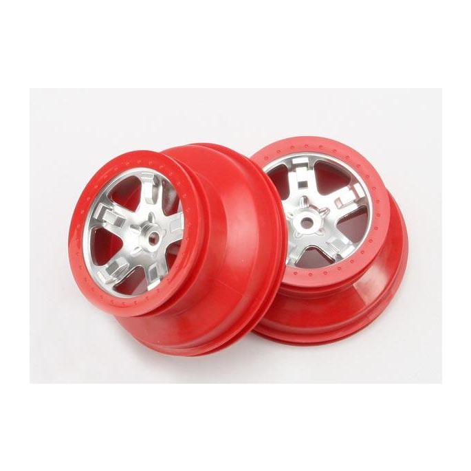 Wheels, SCT satin chrome, red beadlock style, dual profile (, TRX5872A