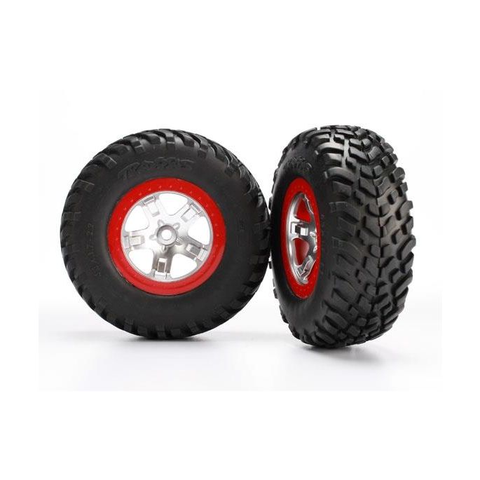 Tires & wheels, assembled, glued (SCT satin chrome red beadl, TRX5873R