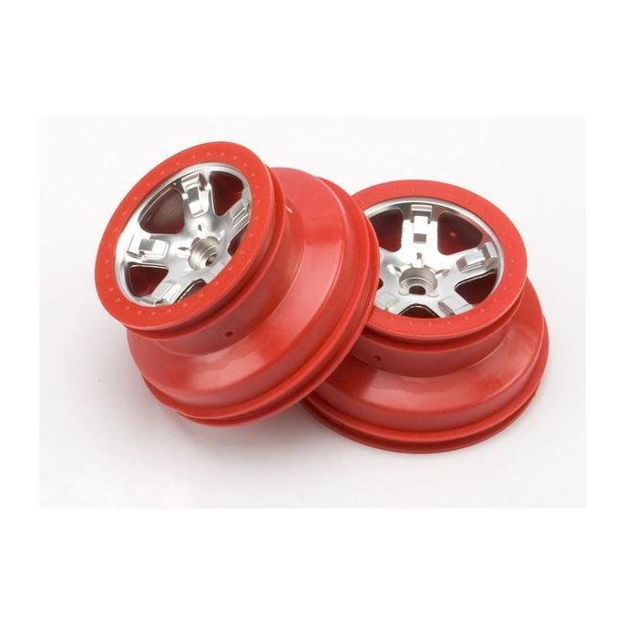 Wheels, SCT satin chrome, red beadlock style, dual profile (, TRX5874A