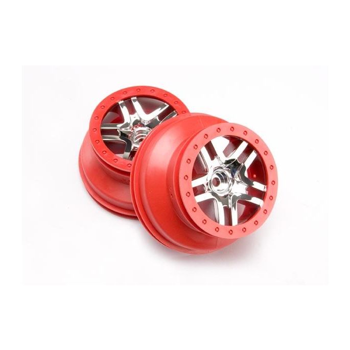 Wheels, SCT Split-Spoke, chrome, red beadlock style, dual pr, TRX5876A