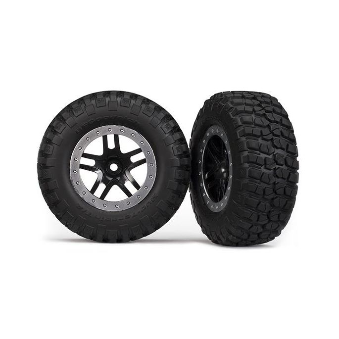 Tires & wheels, assembled, glued (SCT Split-Spoke, black, sa, TRX5883