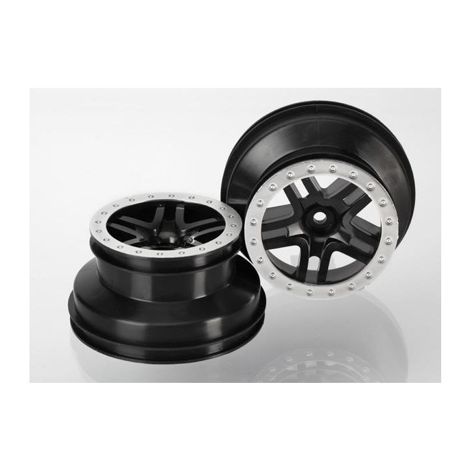 Wheels, SCT Split-Spoke, black, satin chrome beadlock style, TRX5884