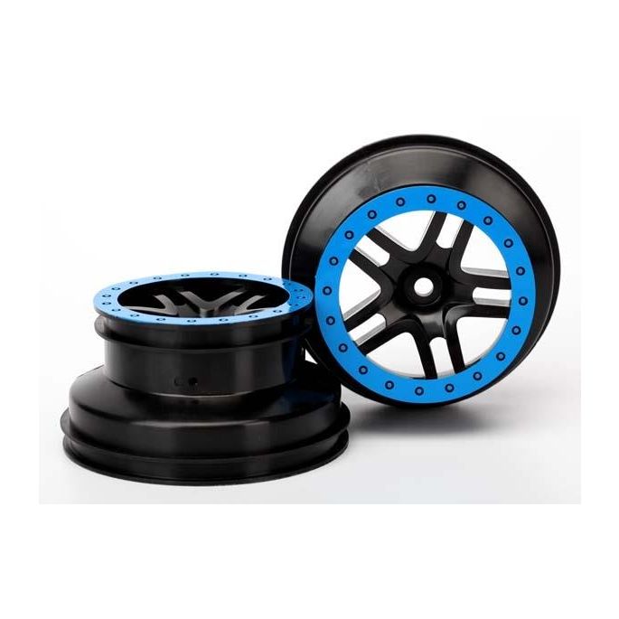 Wheels, SCT Split-Spoke, black, blue beadlock style, dual p, TRX5884A