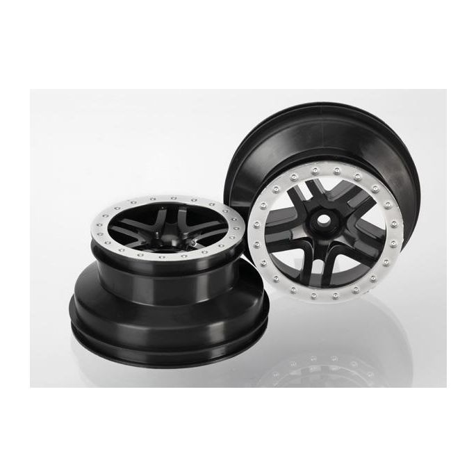 Wheels, SCT Split-Spoke, black, satin chrome beadlock style, TRX5886