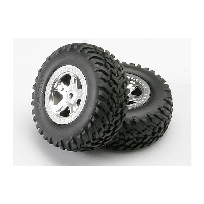 Tires & wheels, assembled, glued (SCT, satin chrome wheels (, TRX5973