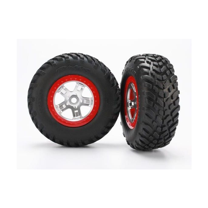 Tires & wheels, assembled, glued (SCT, satin chrome, red bea, TRX5973R