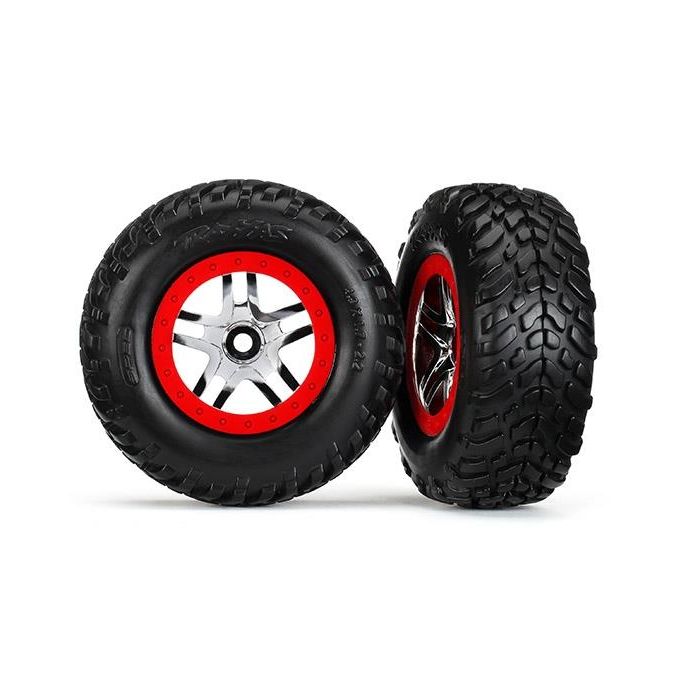 Tires & wheels, glued on SCT chrome split spoke wheels TSM, TRX5977