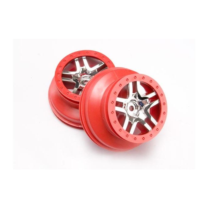 Wheels, SCT Split-Spoke, chrome, red beadlock style, dual pr, TRX6872A