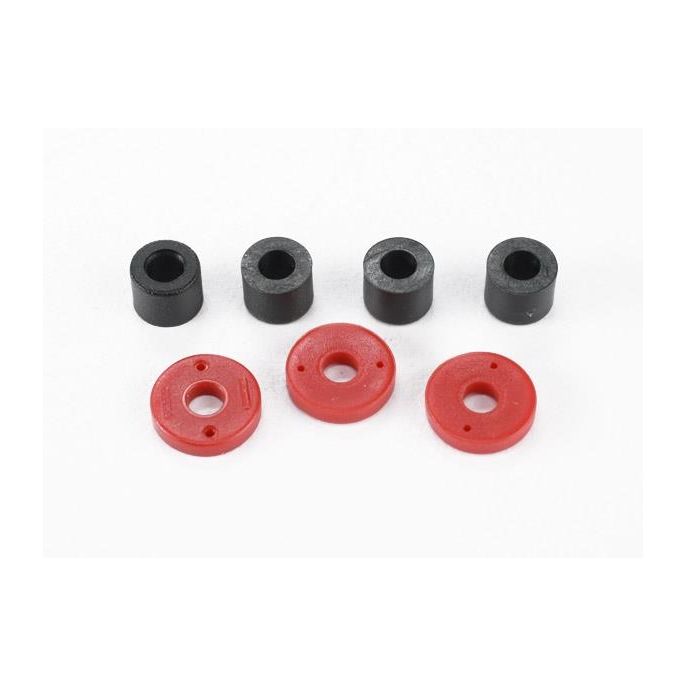 Piston, damper (2x0.5mm hole, red) (4)/ travel limiters (4), TRX7067