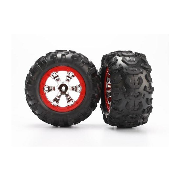 Tires and wheels, assembled, glued (Geode chrome, red beadlo, TRX7272