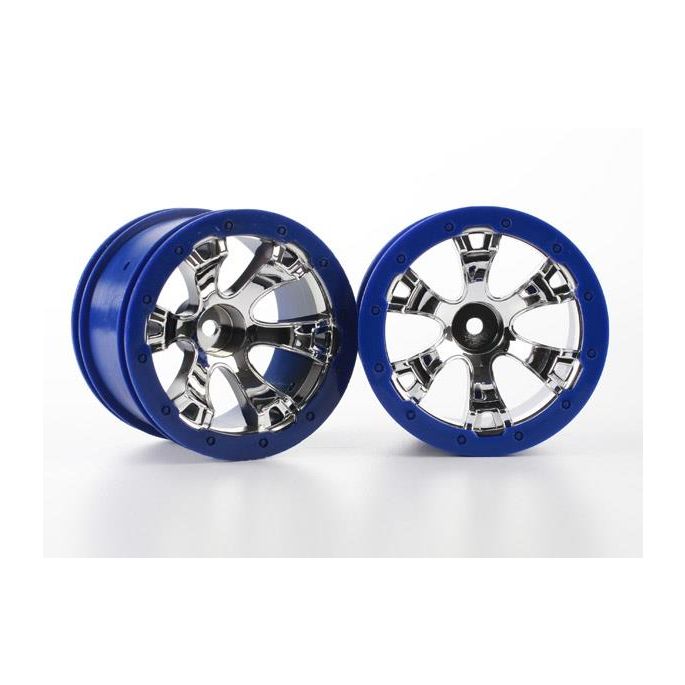 Wheels, Geode 2.2 (chrome, blue beadlock style) (12mm hex, TRX7273