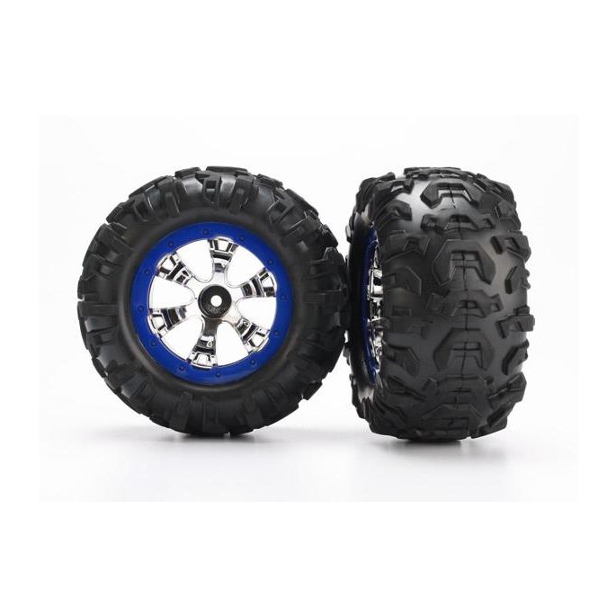 Tires and wheels, assembled, glued (Geode chrome, blue beadl, TRX7274