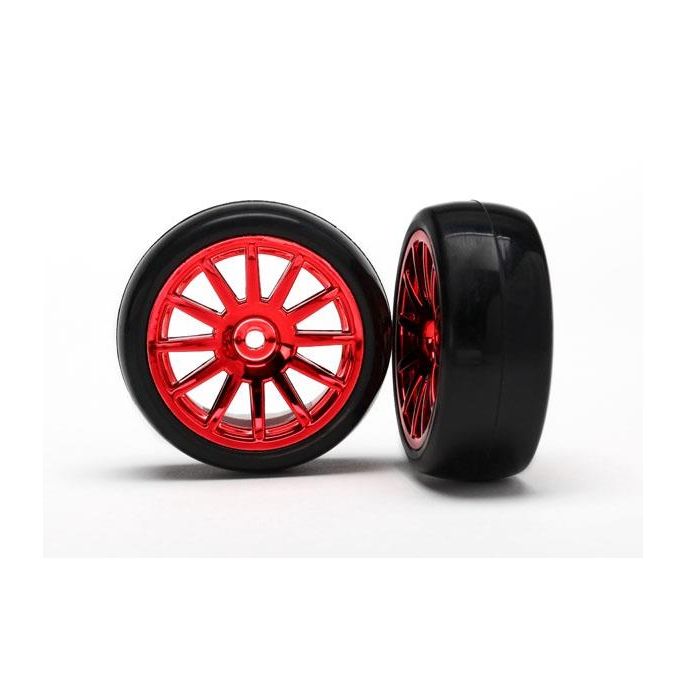 12-Sp Red Wheels, Slick Tires Tires & Wh, TRX7573X