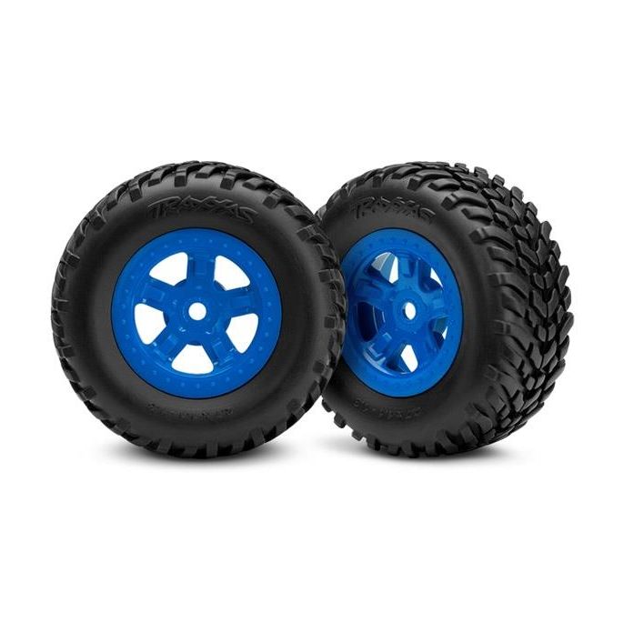 Tires and wheels, ass, glued (SCT blue wheels, SCT off-road, TRX7674