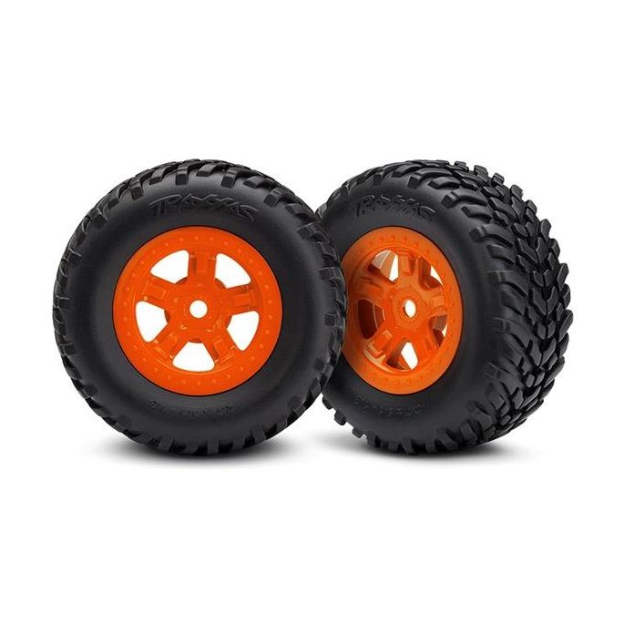 Tires and wheels, ass, glued (SCT Orange wheels, SCT off-r, TRX7674A