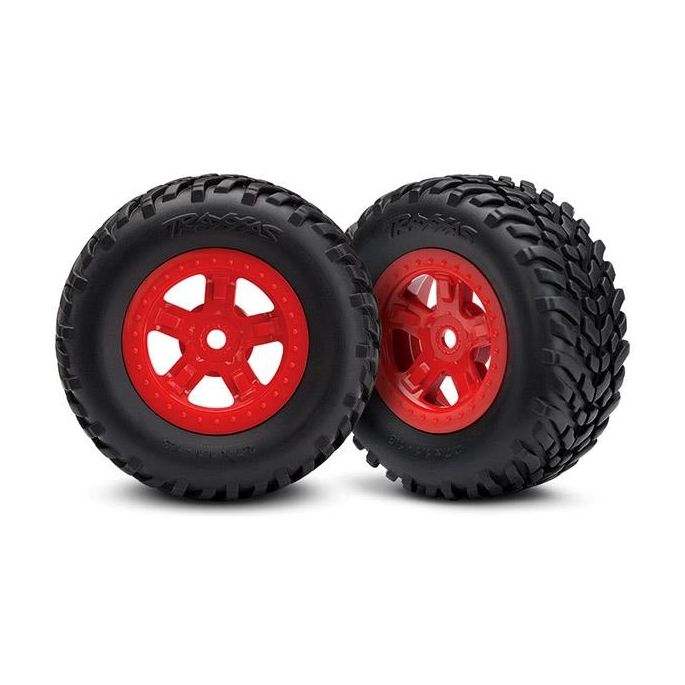 Tires and wheels, ass, glued (SCT Red wheels, SCT off-road, TRX7674R