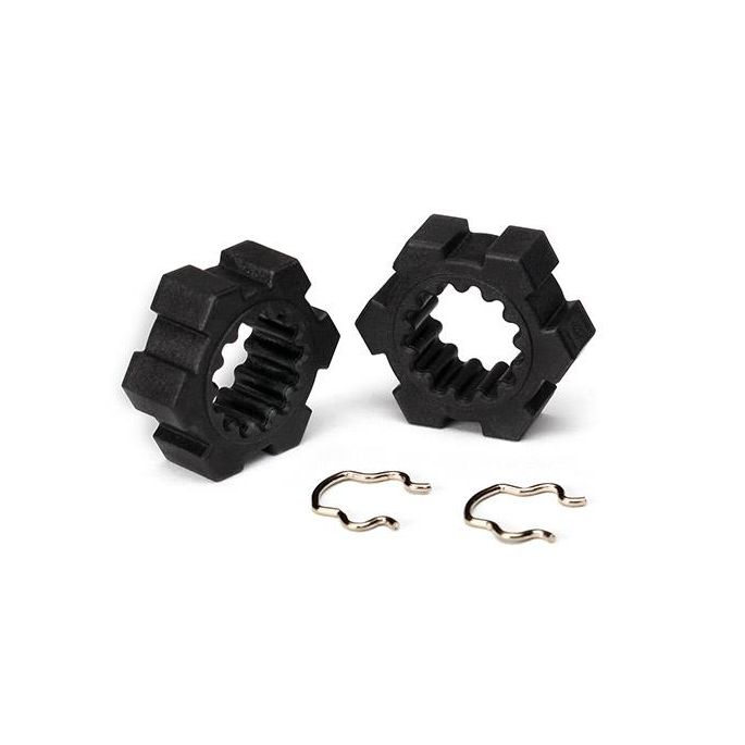 Wheel hubs, hex (2)/ hex clips (2), TRX7756