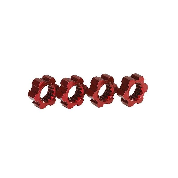 Wheel hubs, hex (2)/ hex clips aluminum (red-anodized) (4), TRX7756R