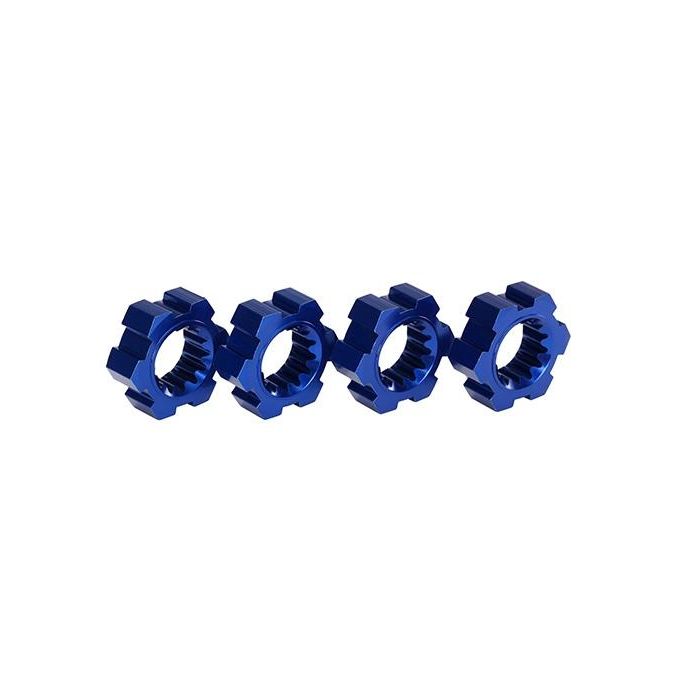 Wheel hubs, hex (2)/ hex clips aluminum (blue-anodized) (4), TRX7756X