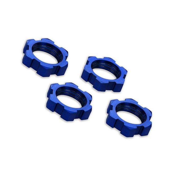 Wheel nuts, splined, 17mm, serrated (blue-anodized) (4), TRX7758