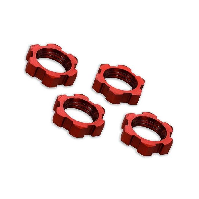 Wheel nuts, splined, 17mm, serrated (red-anodized) (4), TRX7758R