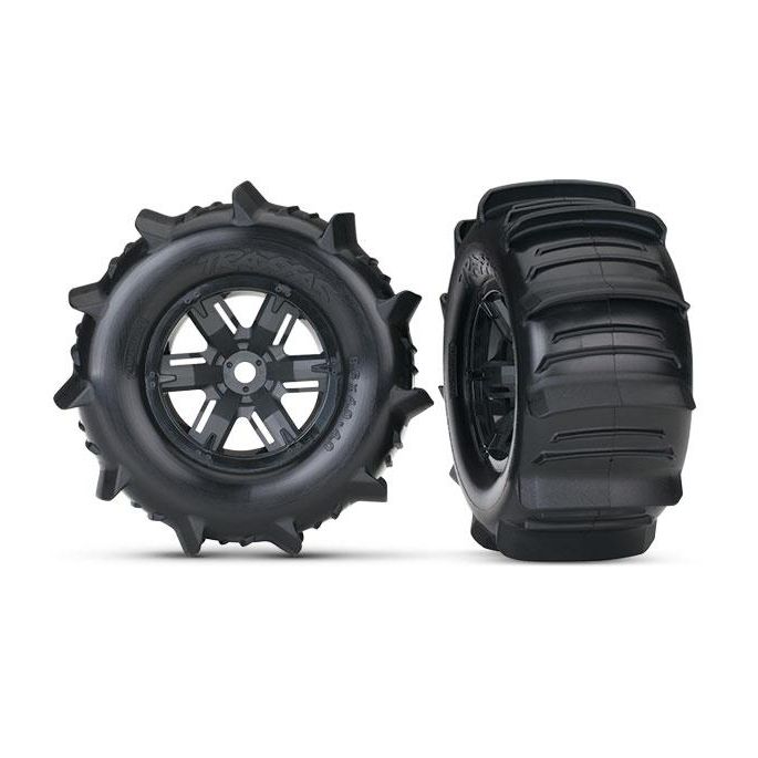 Tires & wheels, assembled, glued paddle (X-Maxx black), TRX7773