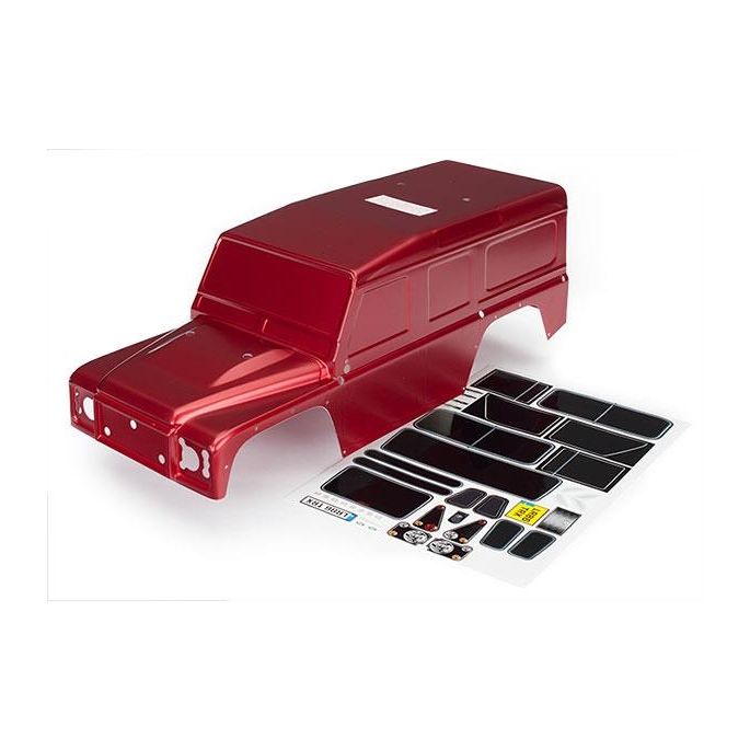 Body, Land Rover Defender, red (painted)/ decals, TRX8011R