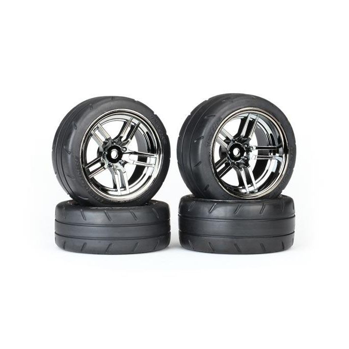 Tires & wheels, assembled, glued (split-spoke black chrome w, TRX8375