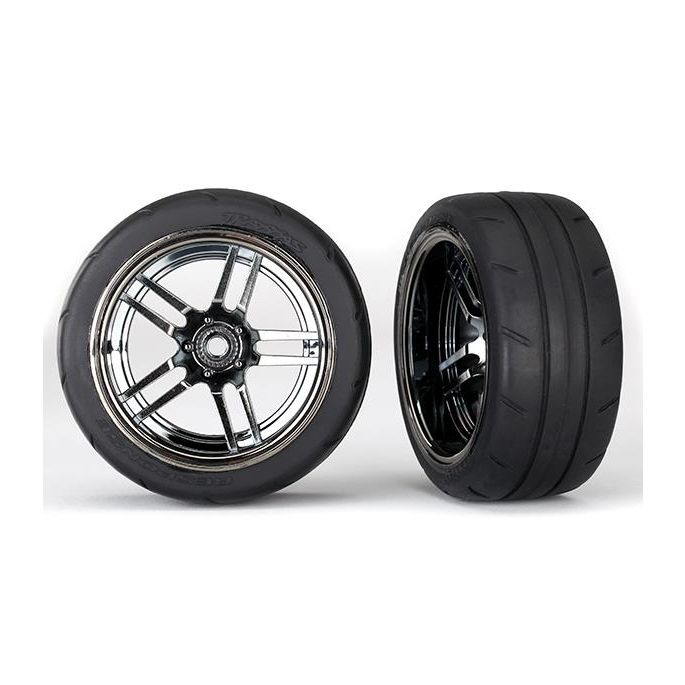 Tires and wheels, assembled, glued (split-spoke black chrome, TRX8374