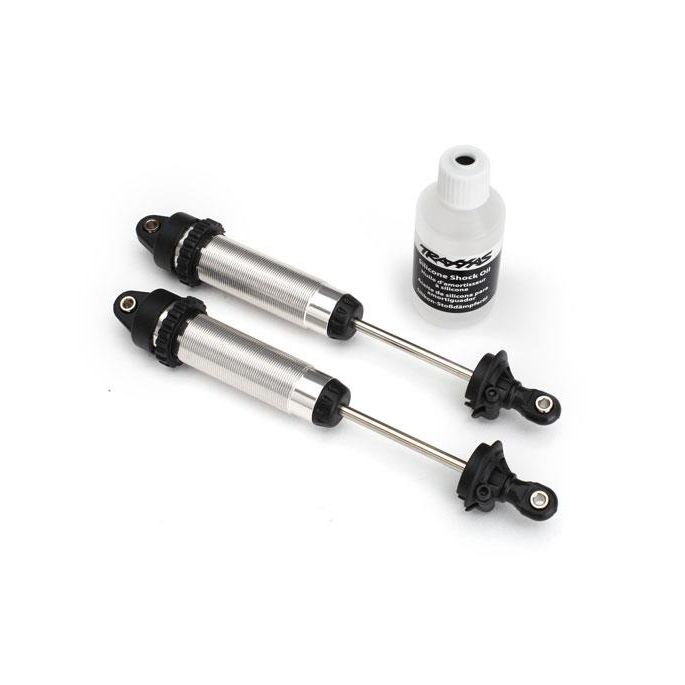 Shocks, GTR, 139mm, silver aluminum (fully assembled w/o springs) (rear, threade