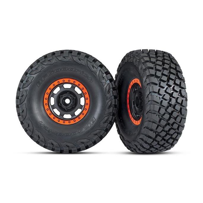 Tires and wheels, assembled, glued (Desert Racer wheels, black with orange beadl