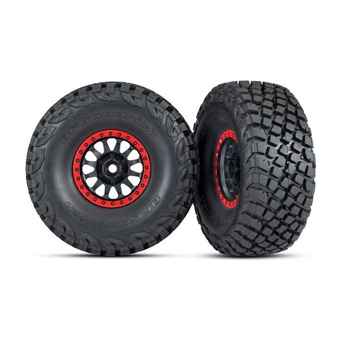 Tires and wheels, assembled, glued (Method Racing wheels, black with red beadloc