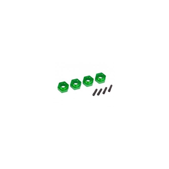 Wheel hubs, 12mm hex, 6061-T6 aluminum (green-anodized) (4)/ screw pin (4)