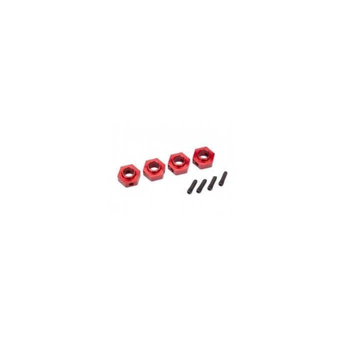 Wheel hubs, 12mm hex, 6061-T6 aluminum (red-anodized) (4)/ screw pin (4)