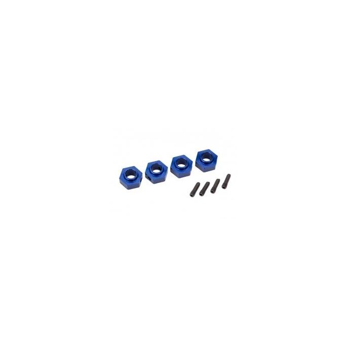 Wheel hubs, 12mm hex, 6061-T6 aluminum (blue-anodized) (4)/ screw pin (4)